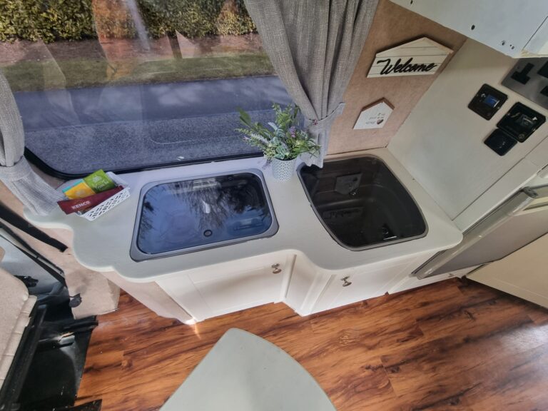 Warrior kitchen worktop with the hob and sink covers closed