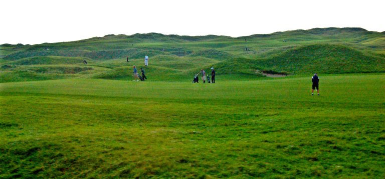 Real links golf course landscape in Lahinch, County Clare