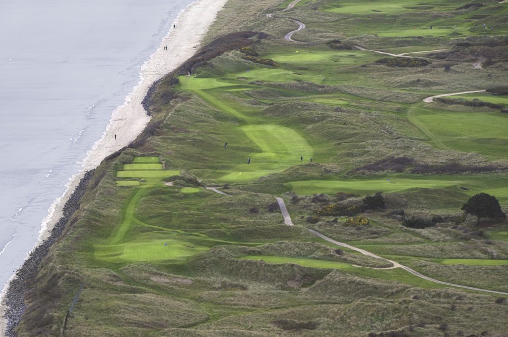 Aerial view of holes at Portmarnock Golf Club in County Dublin