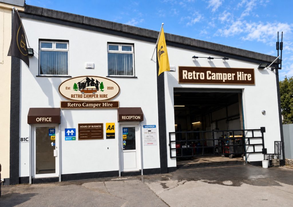 Retro Camper Hire frontage at Unit B1C, Bluebell Industrial Estate, Dublin 12
